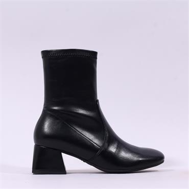 Wonders Anan Low Block Heel Stretch Boot - Black Leather